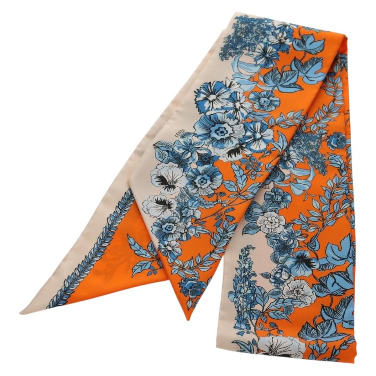 FENDI Maxi Rappy Scarf Silk Orange Auth BA5678M