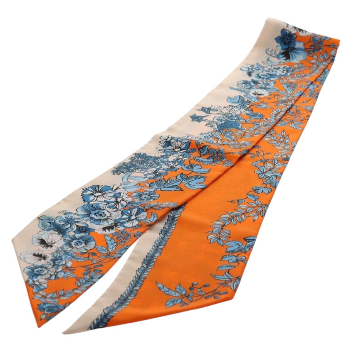 FENDI Maxi Rappy Scarf Silk Orange Auth BA5678M