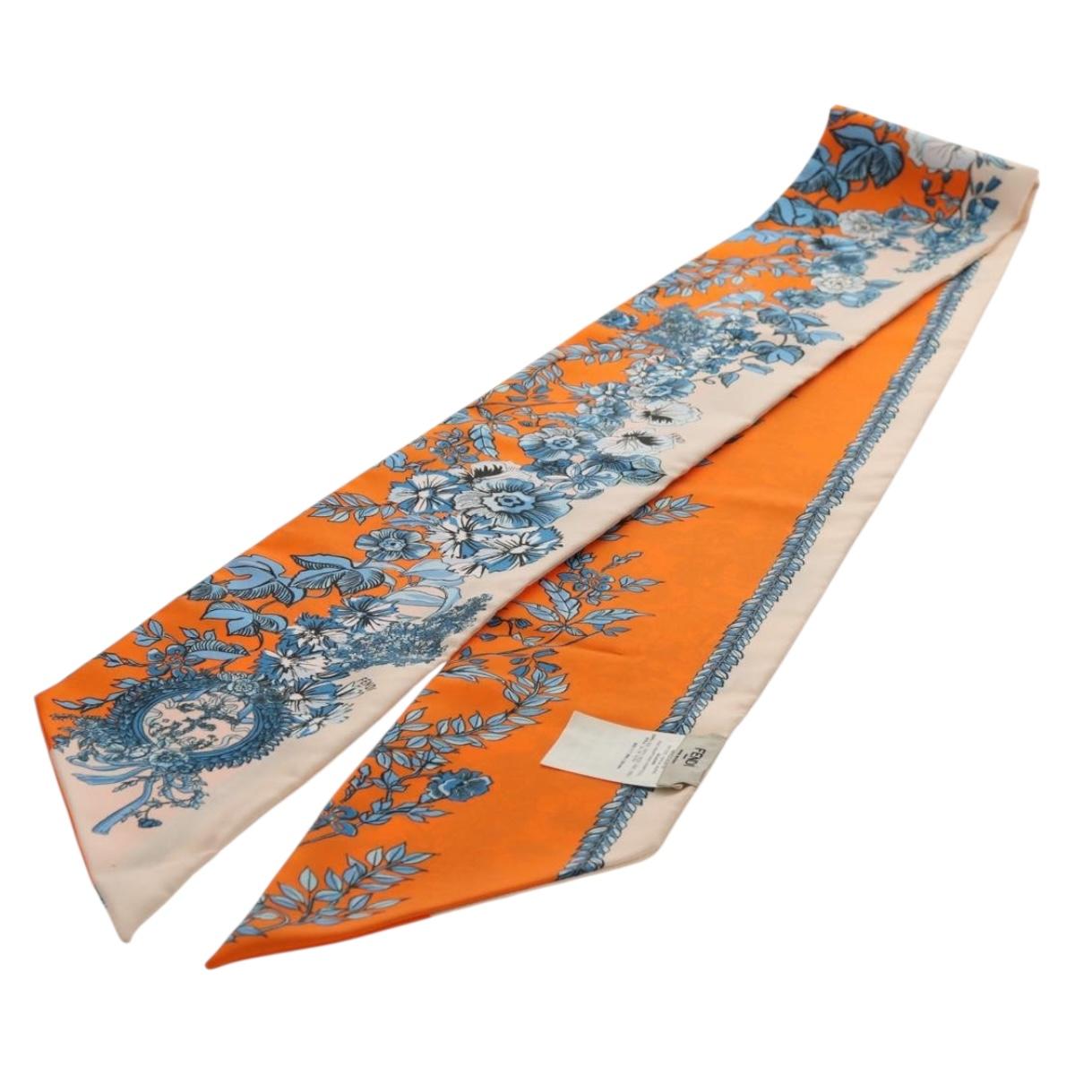 FENDI Maxi Rappy Scarf Silk Orange Auth BA5678M