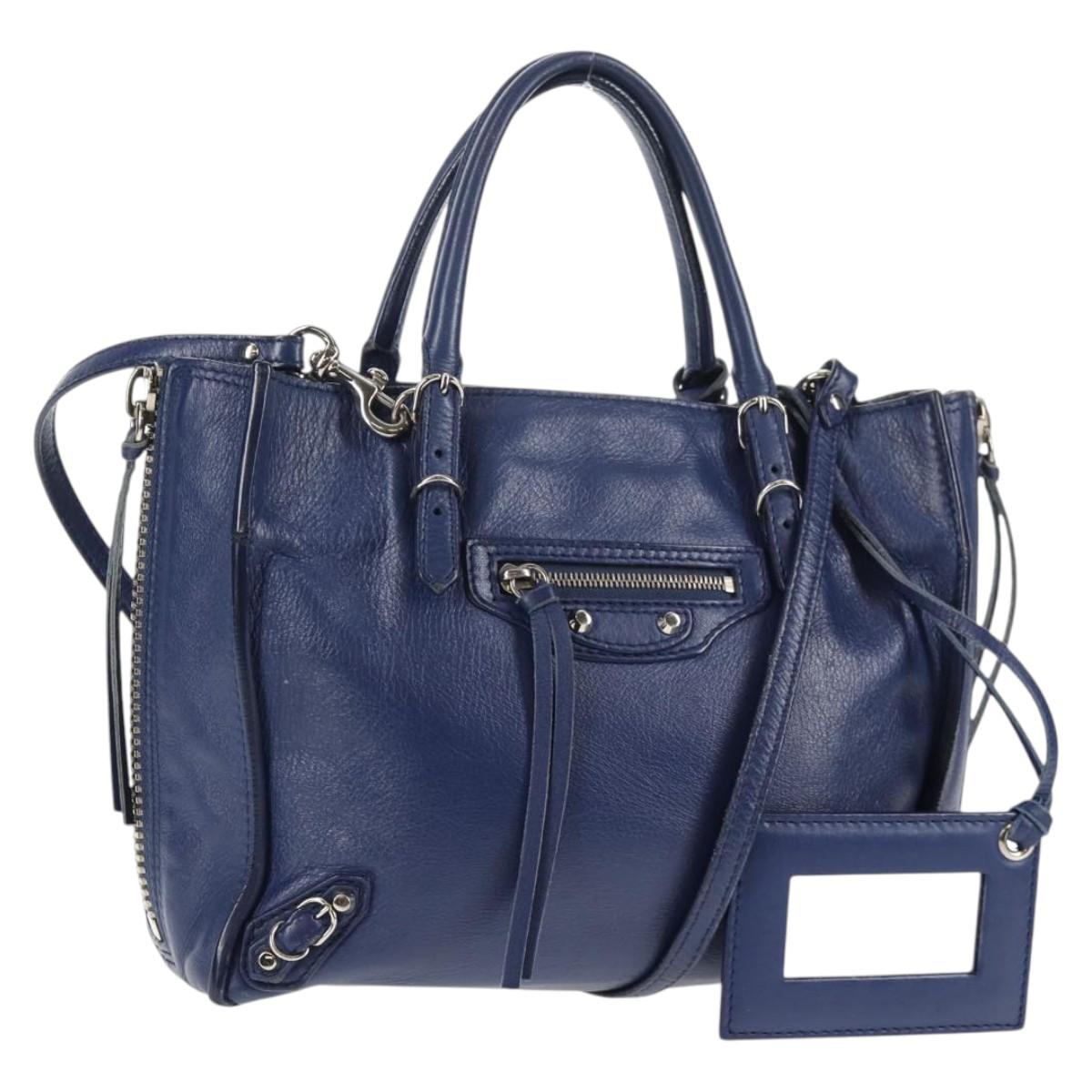 BALENCIAGA Paper Mini Hand Bag Leather 2way Blue Silver 357333 Auth BA5681V