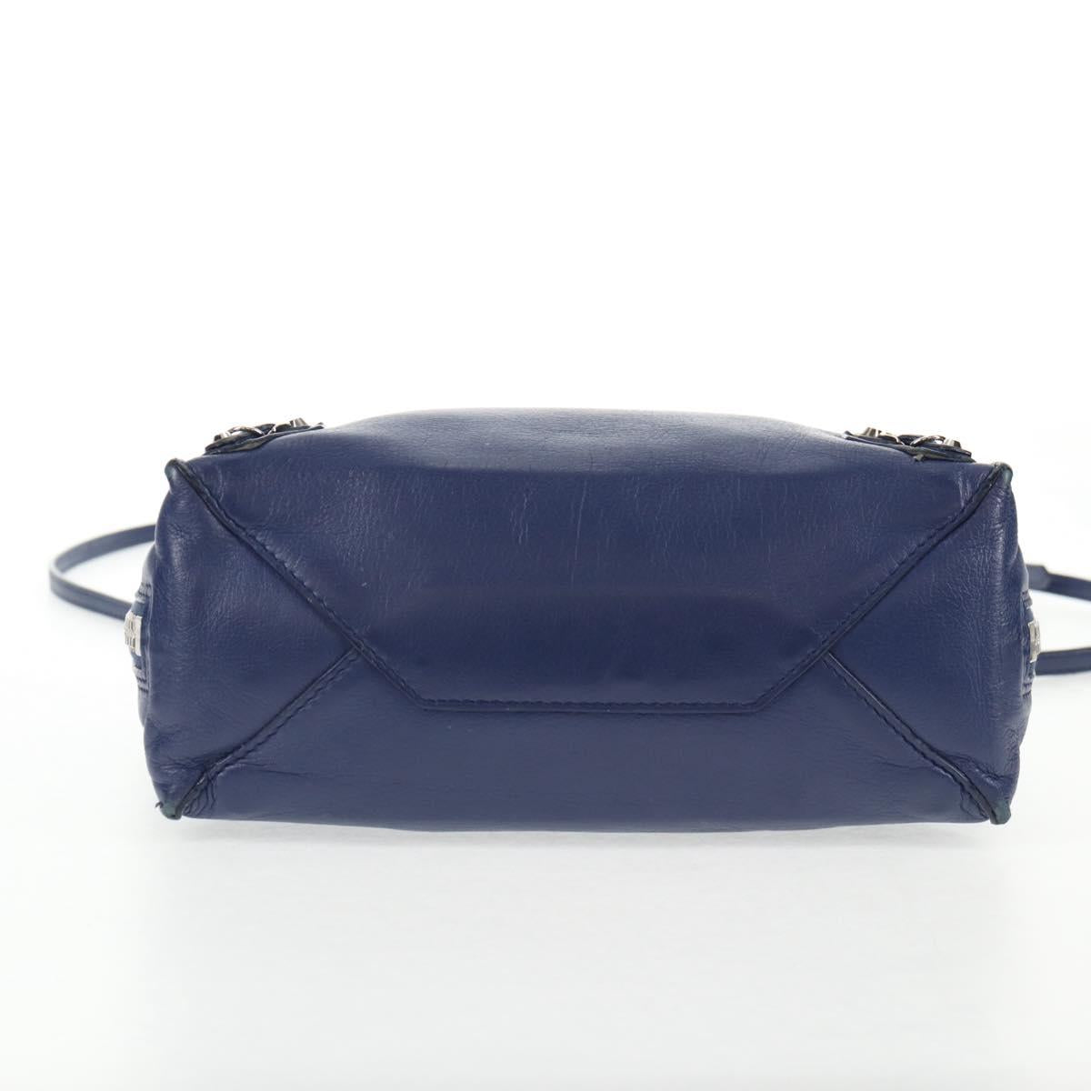 BALENCIAGA Paper Mini Hand Bag Leather 2way Blue Silver 357333 Auth BA5681V