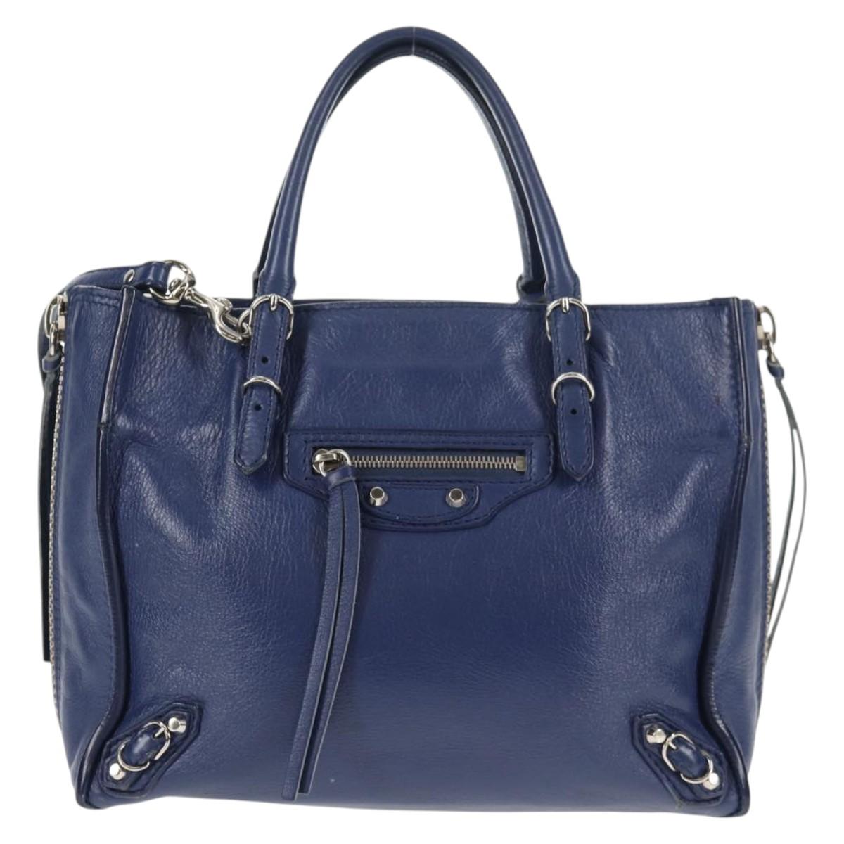 BALENCIAGA Paper Mini Hand Bag Leather 2way Blue Silver 357333 Auth BA5681V