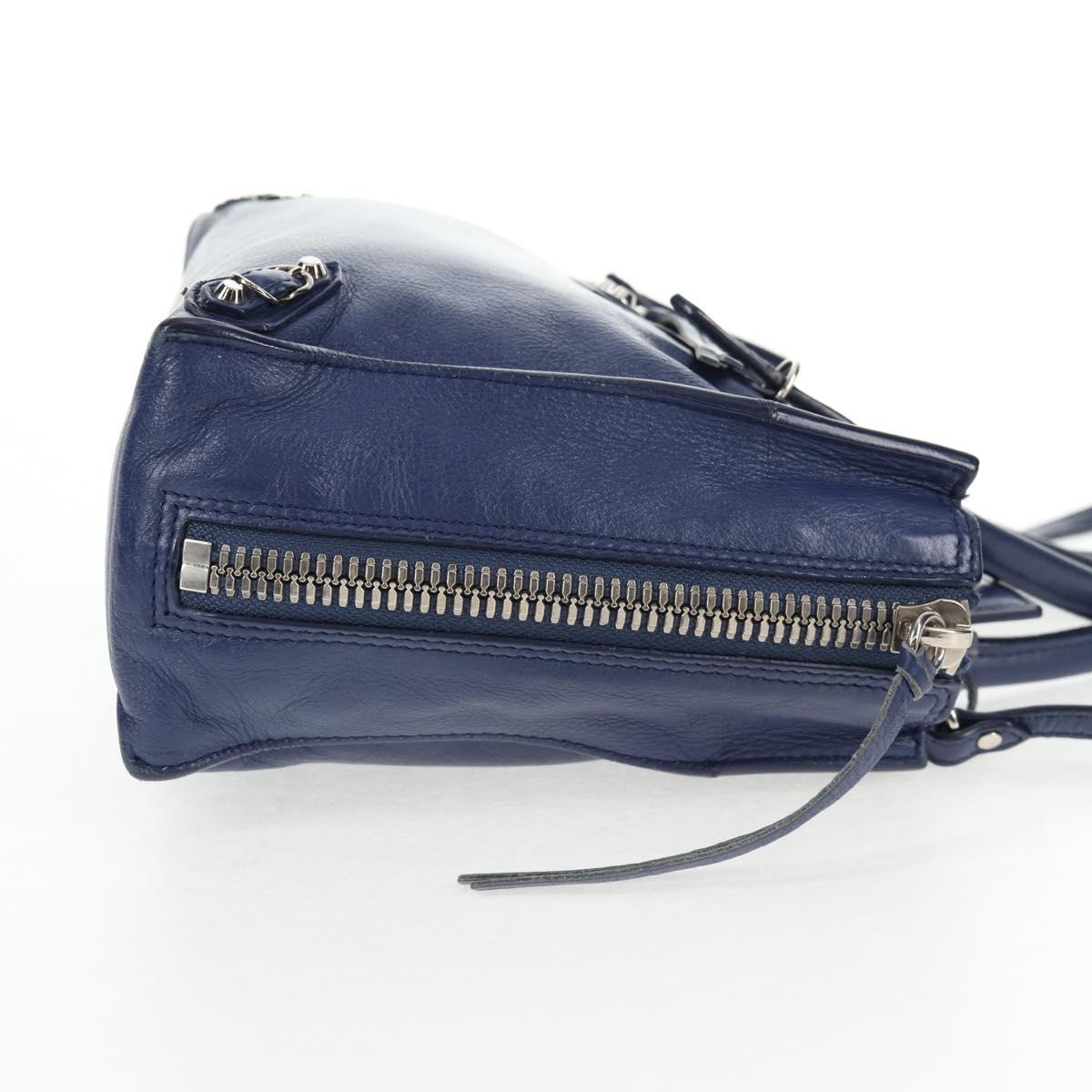 BALENCIAGA Paper Mini Hand Bag Leather 2way Blue Silver 357333 Auth BA5681V