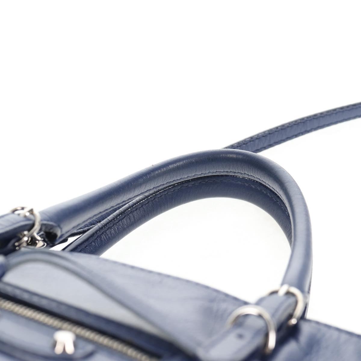 BALENCIAGA Paper Mini Hand Bag Leather 2way Blue Silver 357333 Auth BA5681V