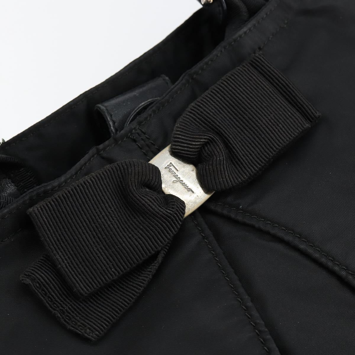 Salvatore Ferragamo Vala Hand Bag Leather Black Gold Auth BA5683