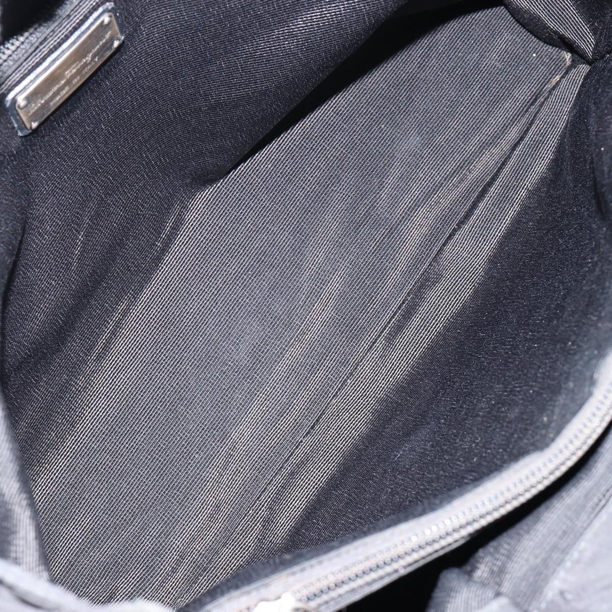 Salvatore Ferragamo Vala Hand Bag Leather Black Gold Auth BA5683