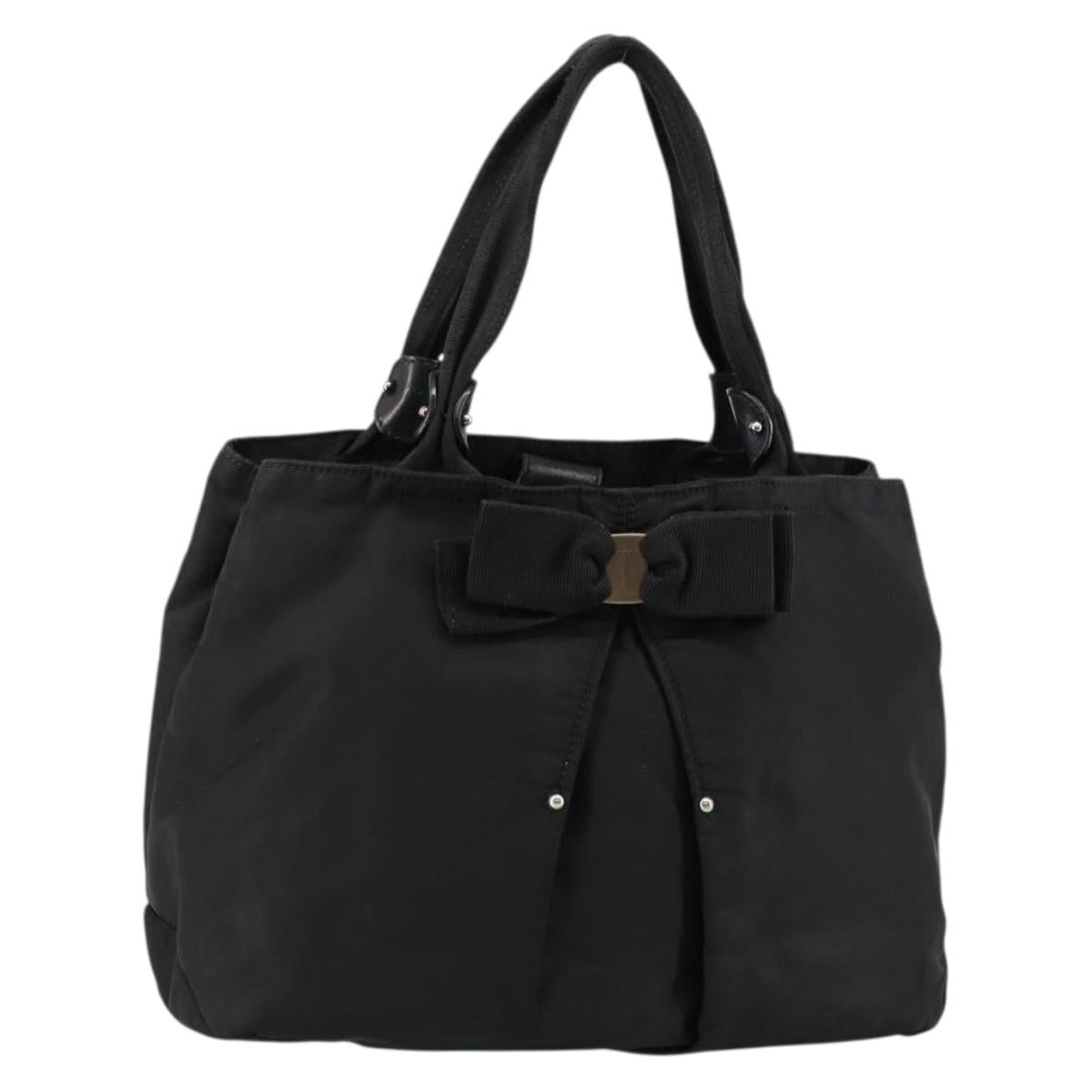 Salvatore Ferragamo Vala Hand Bag Leather Black Gold Auth BA5683