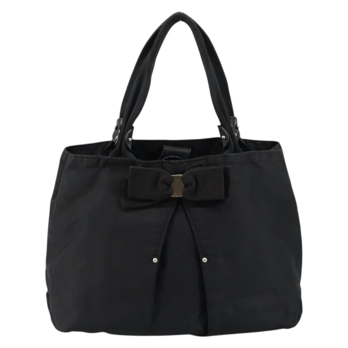 Salvatore Ferragamo Vala Hand Bag Leather Black Gold Auth BA5683