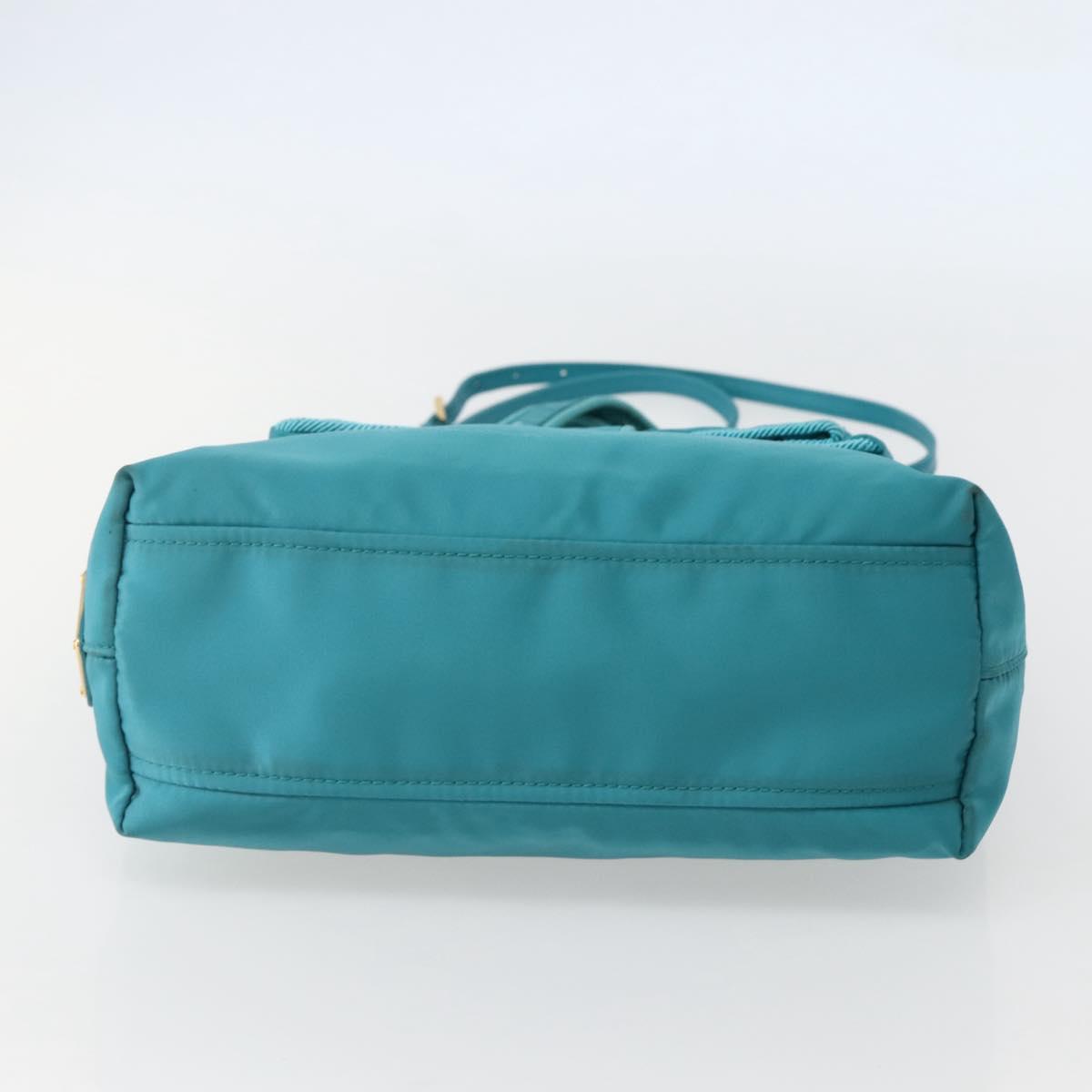 PRADA Hand Bag Nylon 2way Turquoise Blue Gold Auth BA5686