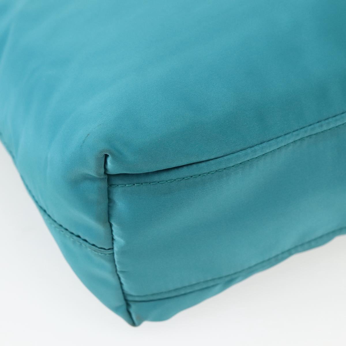 PRADA Hand Bag Nylon 2way Turquoise Blue Gold Auth BA5686