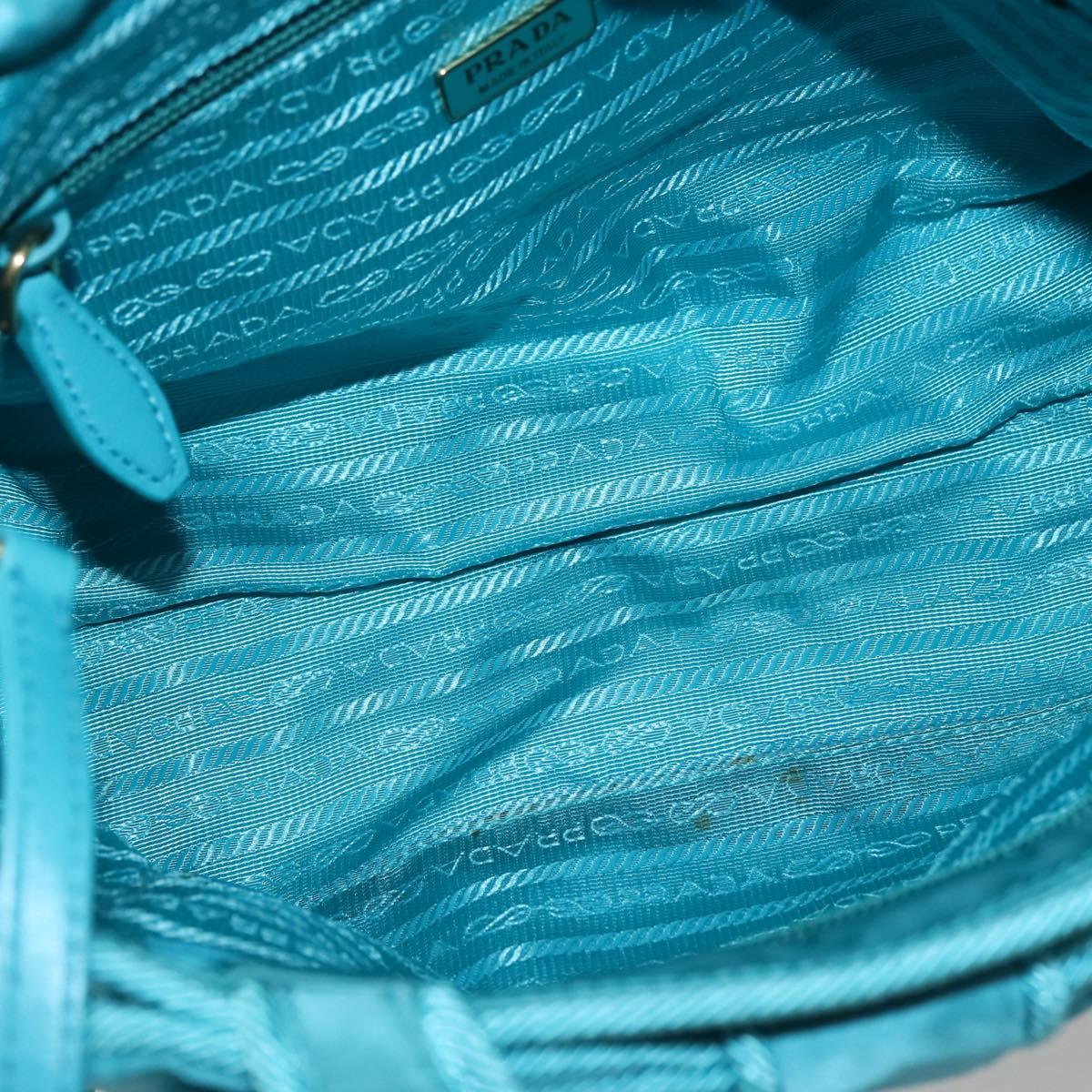PRADA Hand Bag Nylon 2way Turquoise Blue Gold Auth BA5686