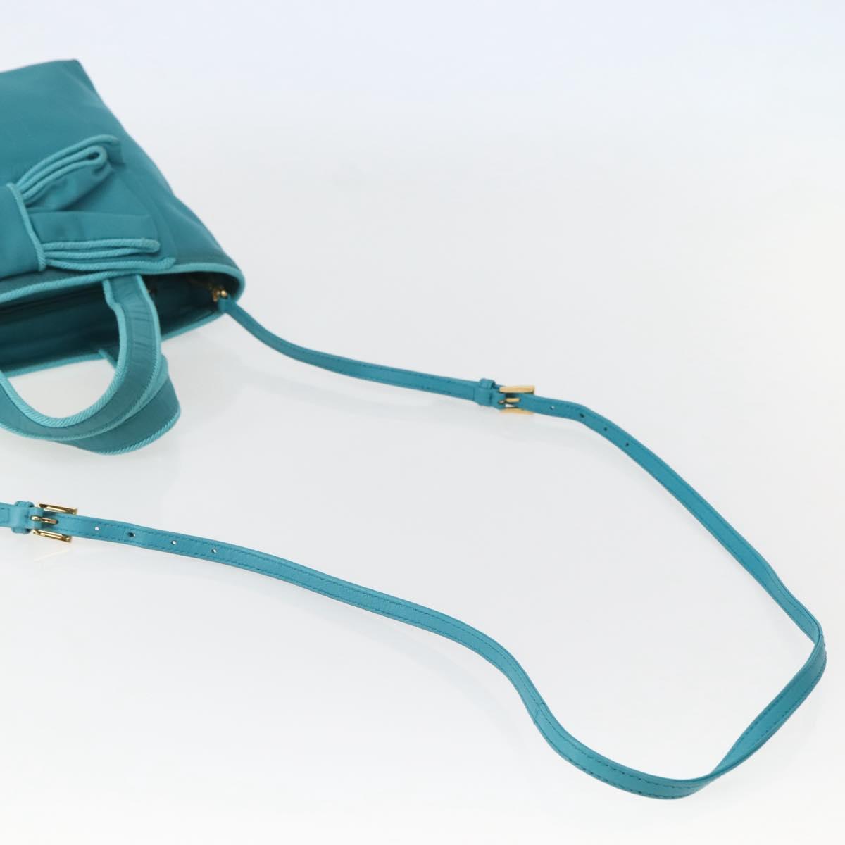 PRADA Hand Bag Nylon 2way Turquoise Blue Gold Auth BA5686