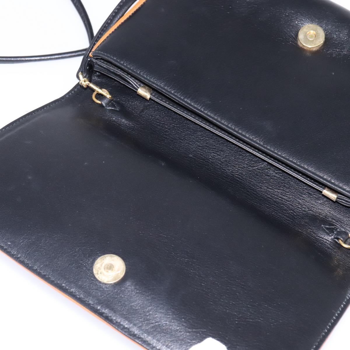 CELINE Shoulder Bag Leather Black Gold Auth BA5688