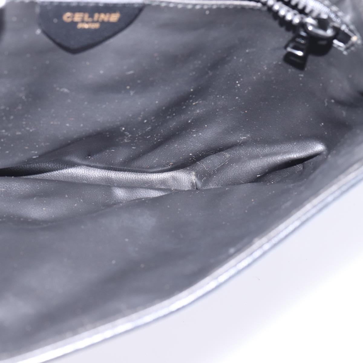 CELINE Shoulder Bag Leather Black Gold Auth BA5688