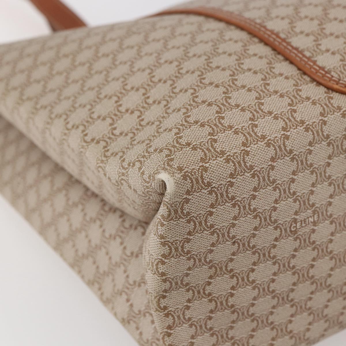 CELINE Macadam Canvas Tote Bag PVC Beige Gold Auth BA5689