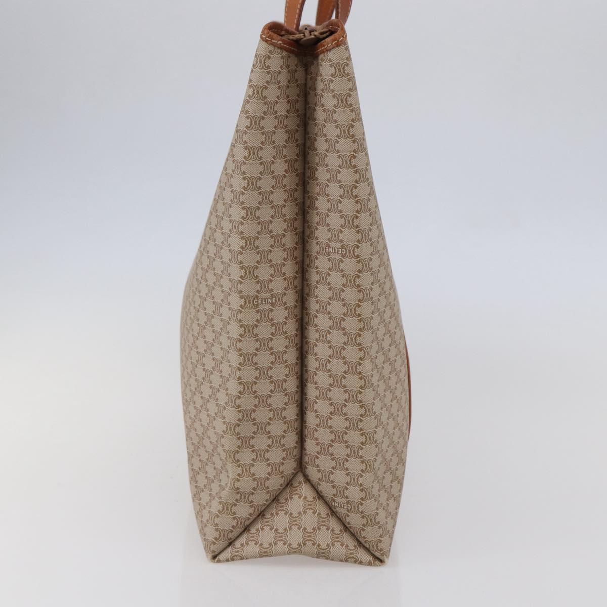 CELINE Macadam Canvas Tote Bag PVC Beige Gold Auth BA5689