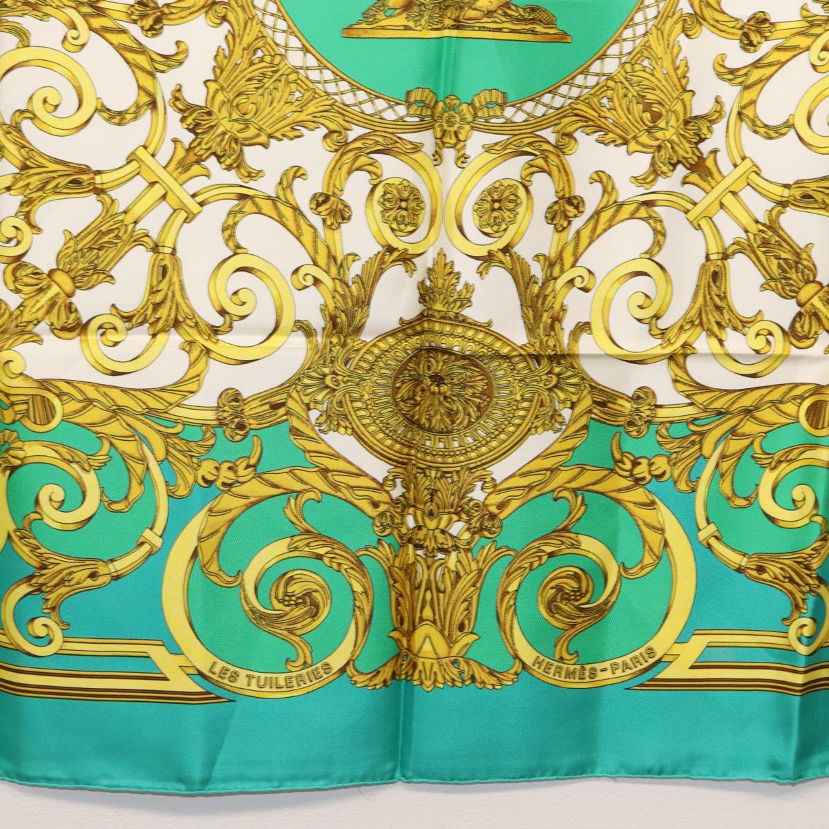 HERMES Carre 90 Scarf ""LES TUILERIE"" Silk Green Auth BA5691