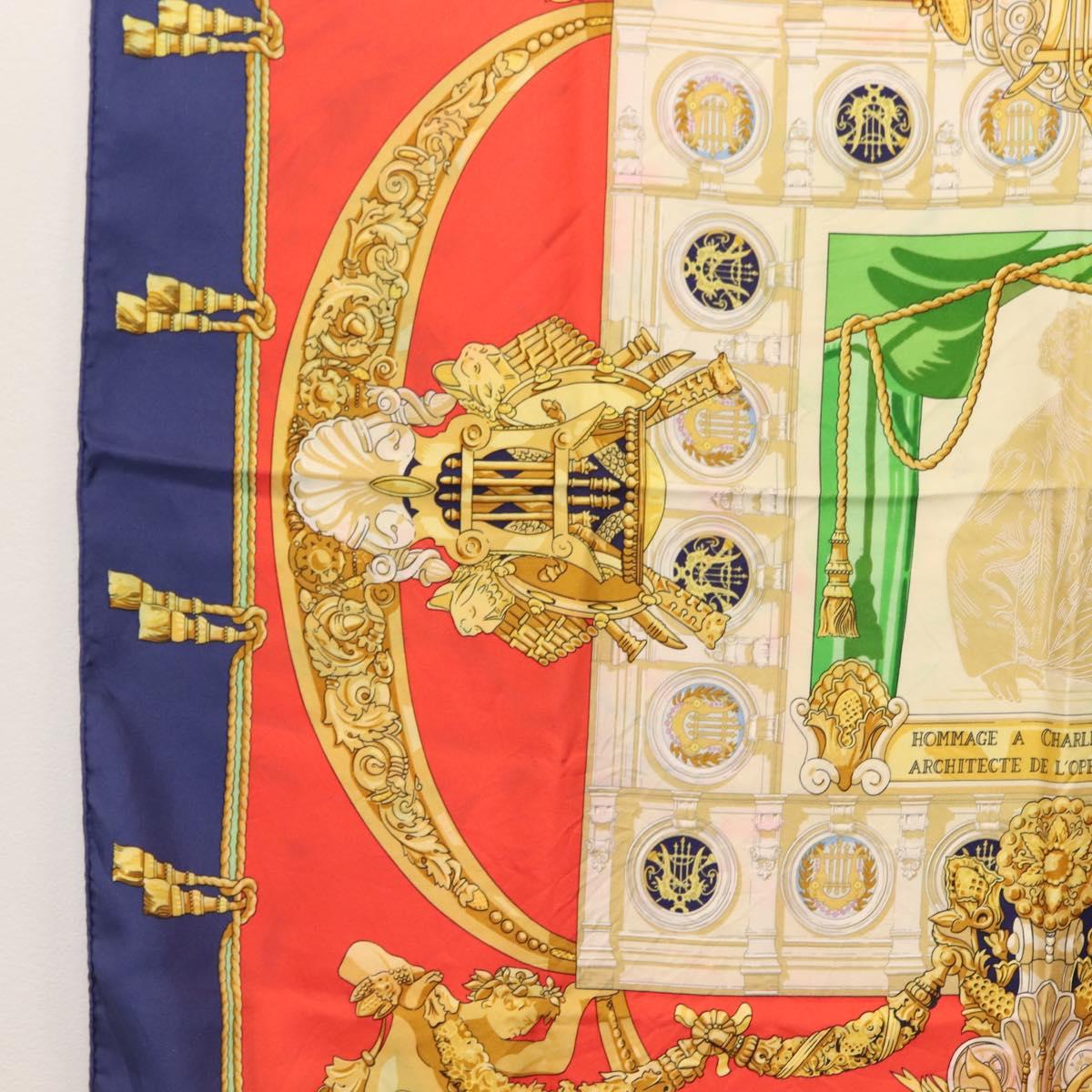 HERMES Carre 90 Scarf ""HOMMAGE A CHARLES GARNIER"" Silk Navy Auth BA5692