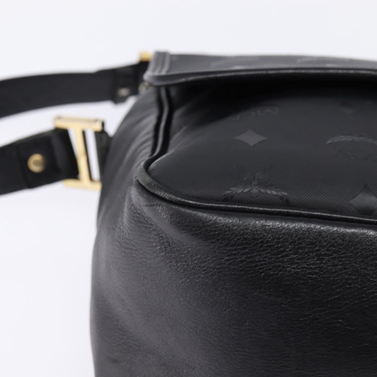 MCM Vicetos Logogram Shoulder Bag PVC Black Gold Auth BA5693
