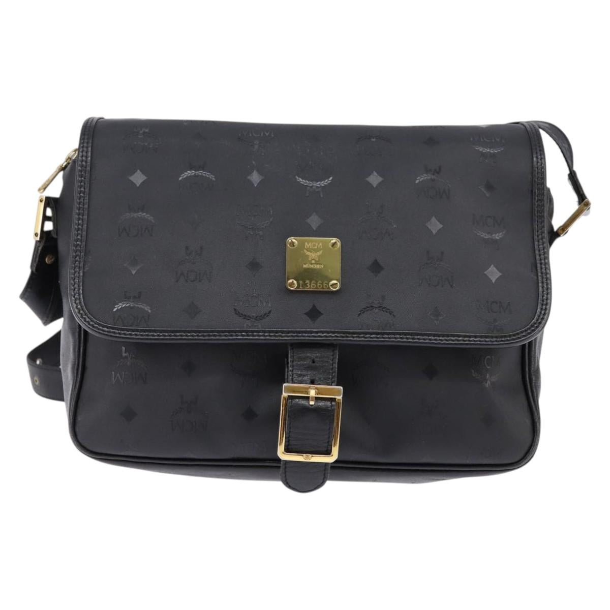 MCM Vicetos Logogram Shoulder Bag PVC Black Gold Auth BA5693