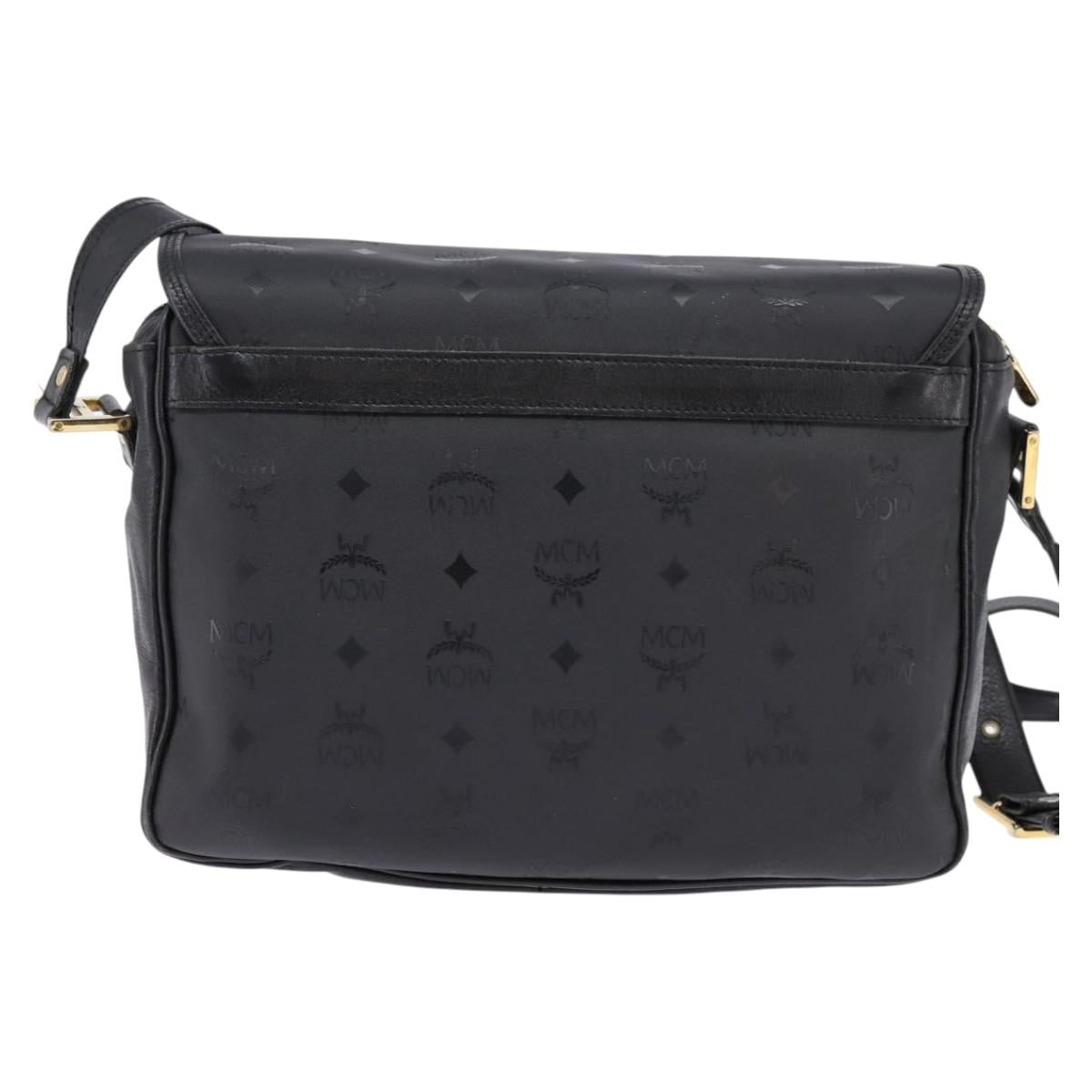 MCM Vicetos Logogram Shoulder Bag PVC Black Gold Auth BA5693