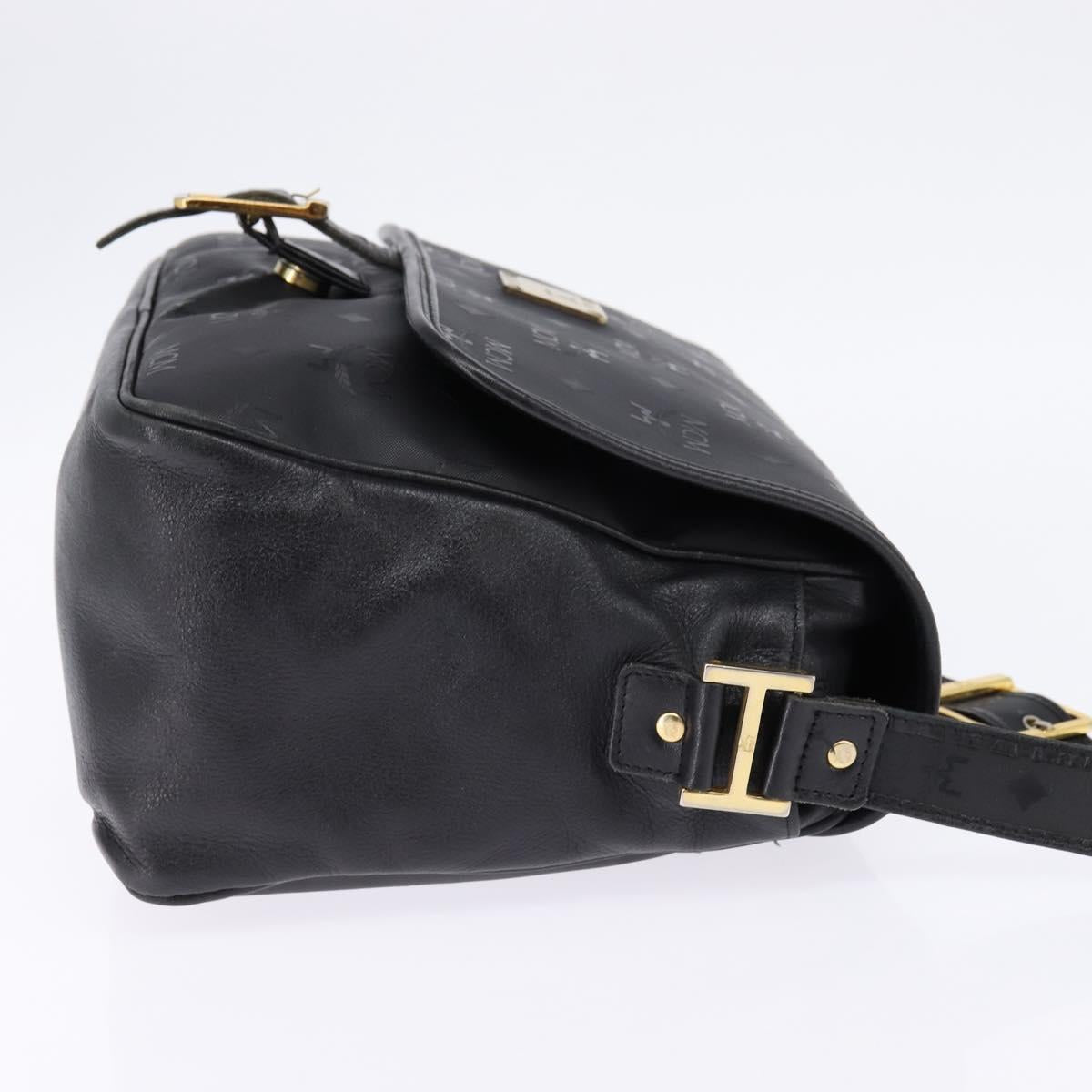 MCM Vicetos Logogram Shoulder Bag PVC Black Gold Auth BA5693
