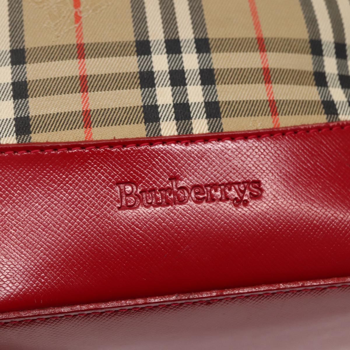 Burberrys Nova Check Tote Bag Canvas Beige Red gold Auth BA5696