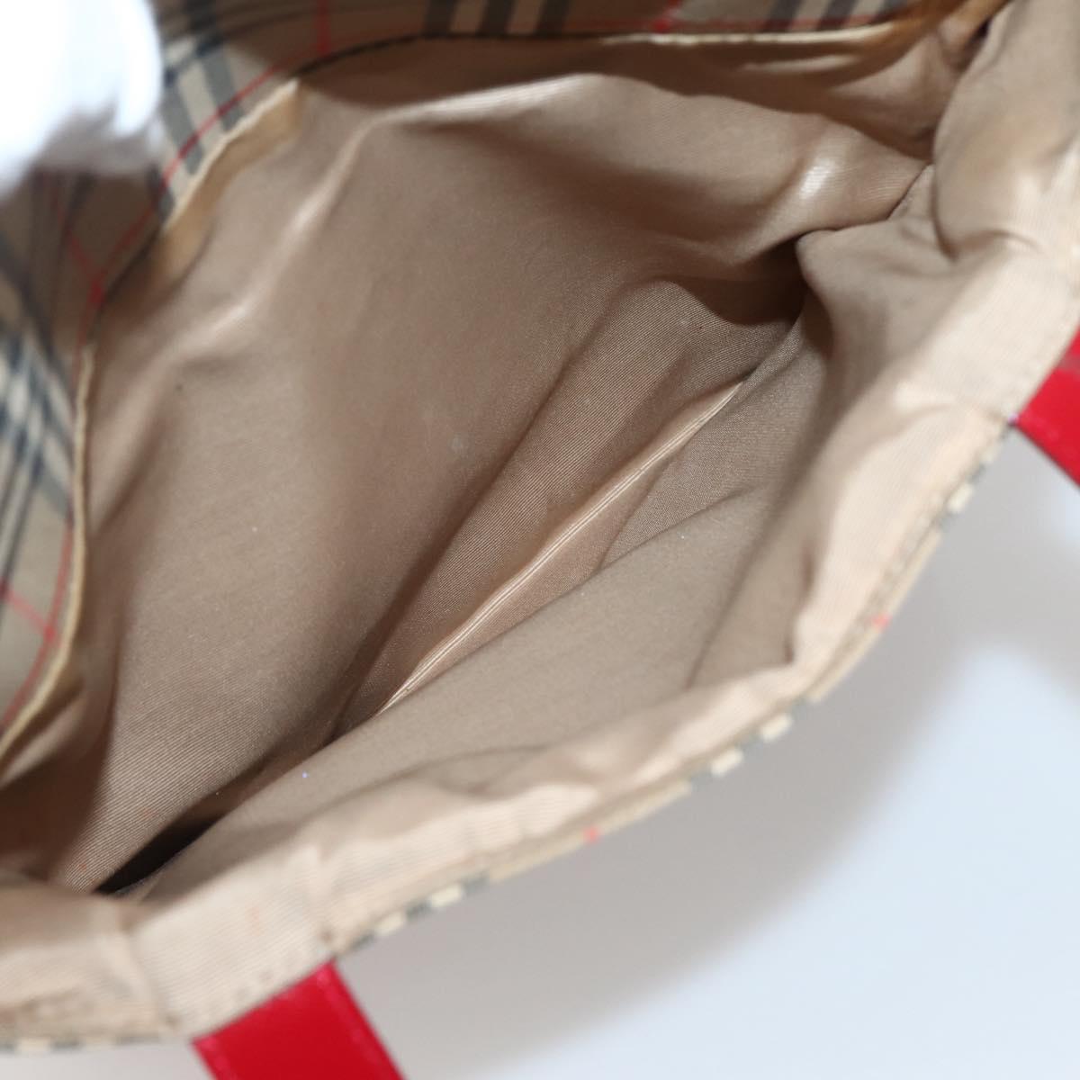 Burberrys Nova Check Tote Bag Canvas Beige Red gold Auth BA5696