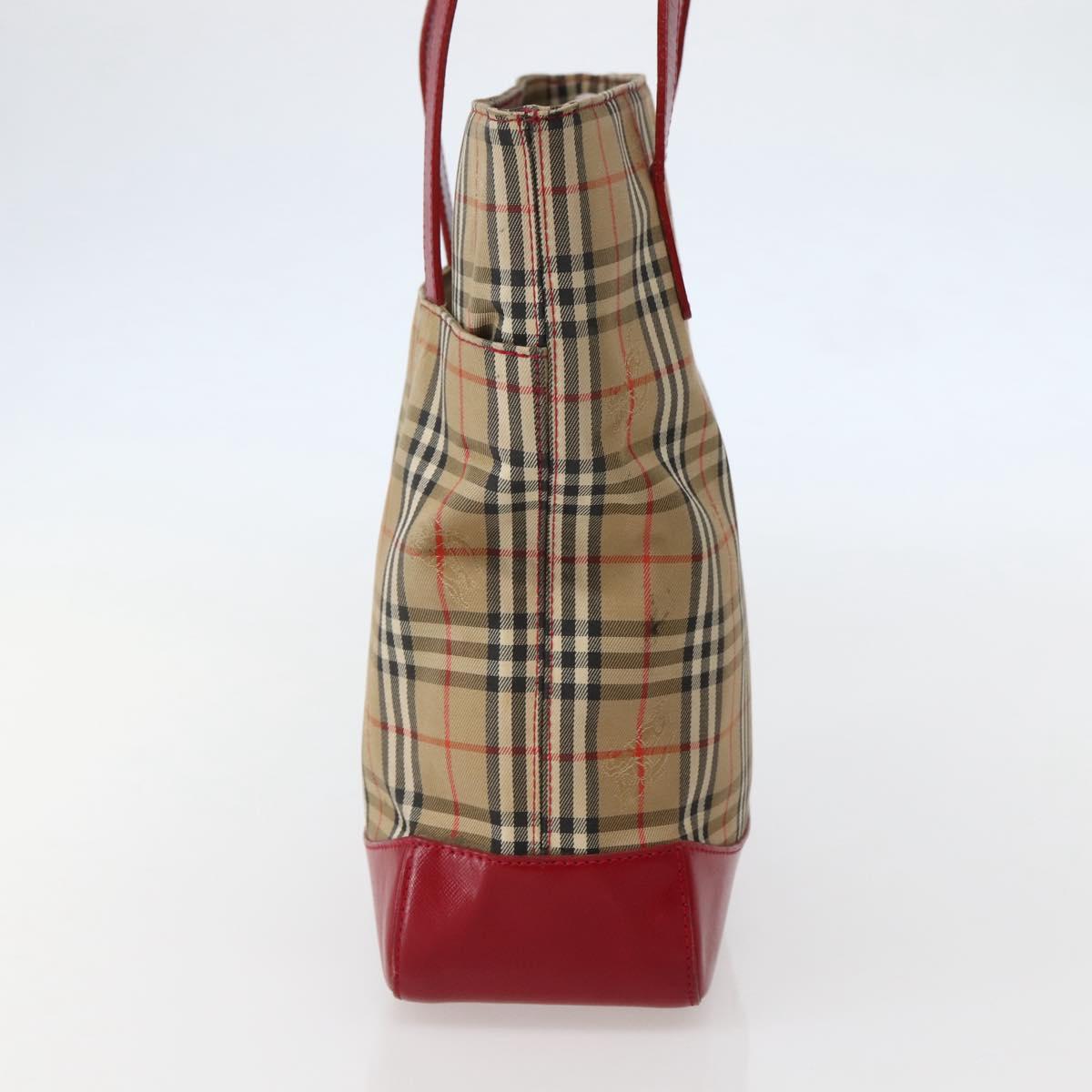 Burberrys Nova Check Tote Bag Canvas Beige Red gold Auth BA5696