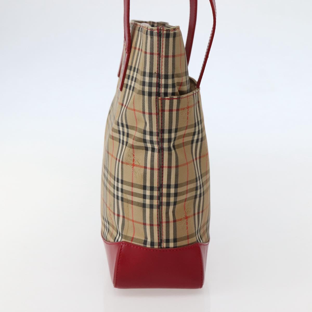 Burberrys Nova Check Tote Bag Canvas Beige Red gold Auth BA5696
