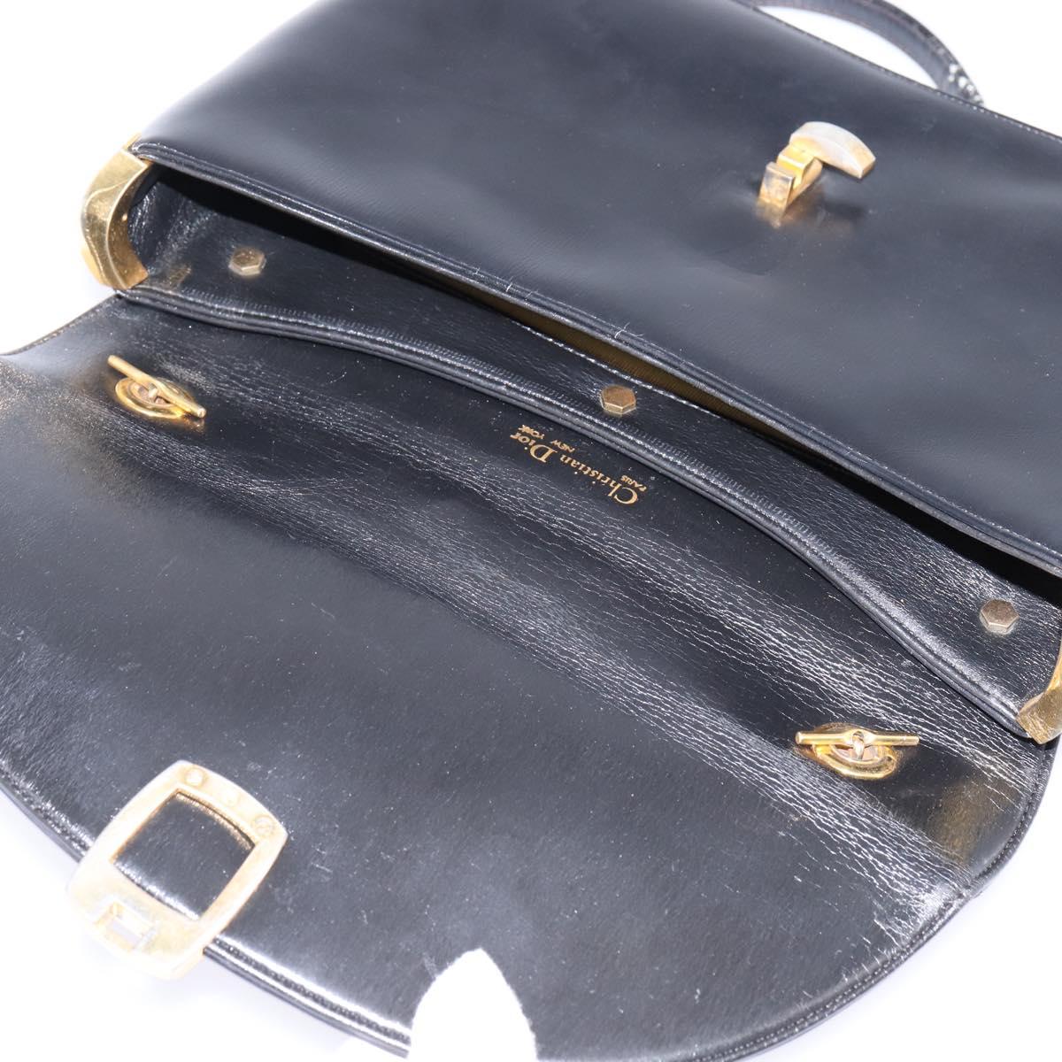 Christian Dior Shoulder Bag Leather Black Gold Auth BA5697