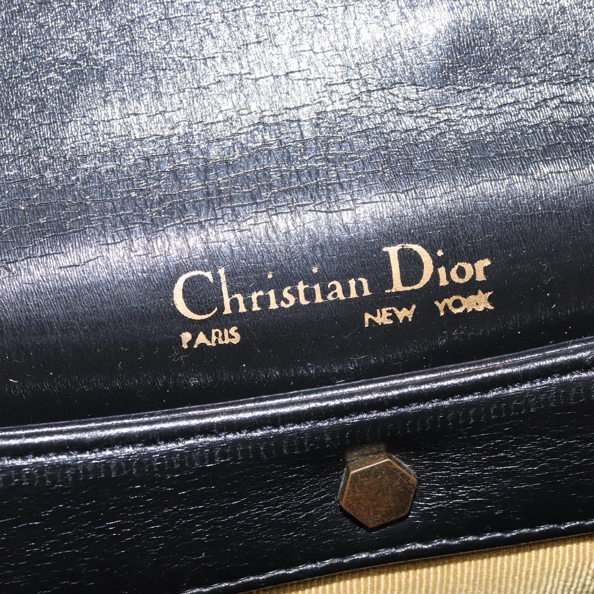 Christian Dior Shoulder Bag Leather Black Gold Auth BA5697