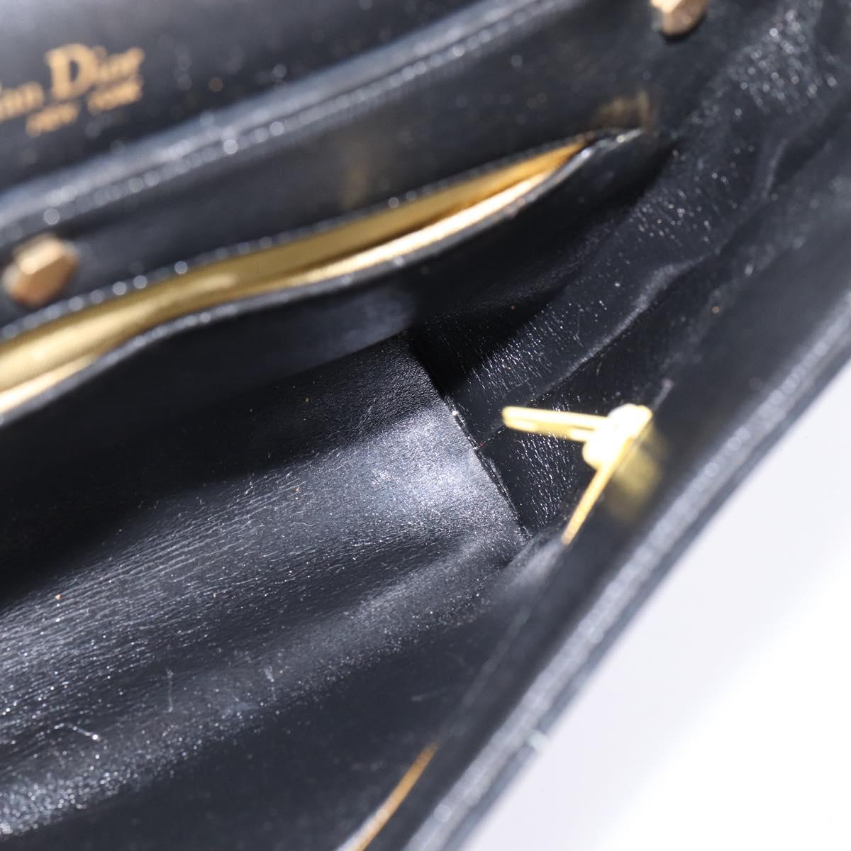 Christian Dior Shoulder Bag Leather Black Gold Auth BA5697