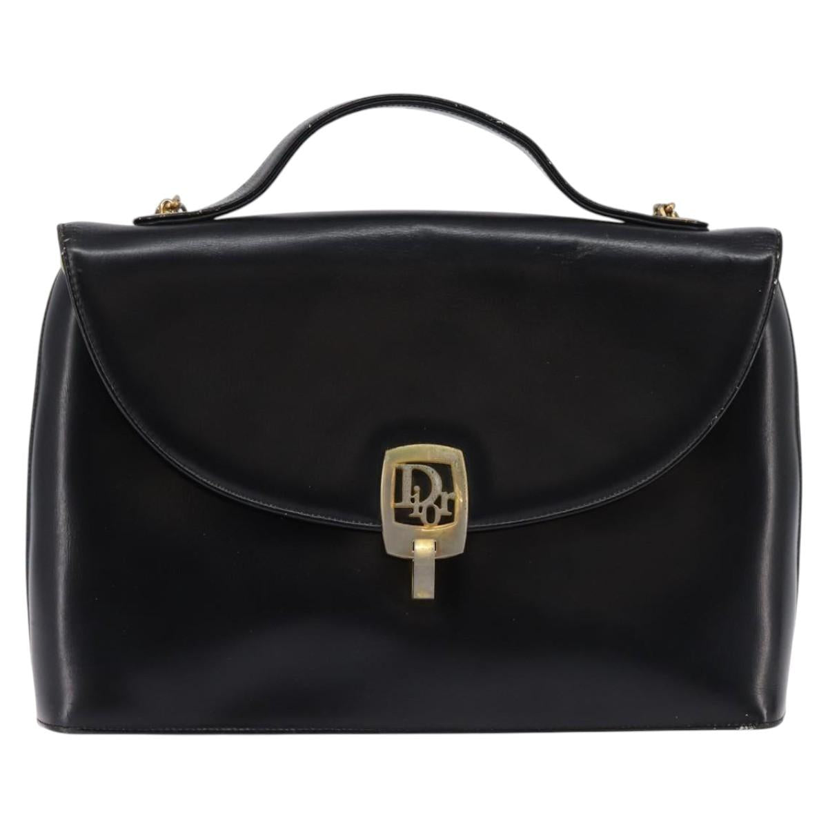 Christian Dior Shoulder Bag Leather Black Gold Auth BA5697