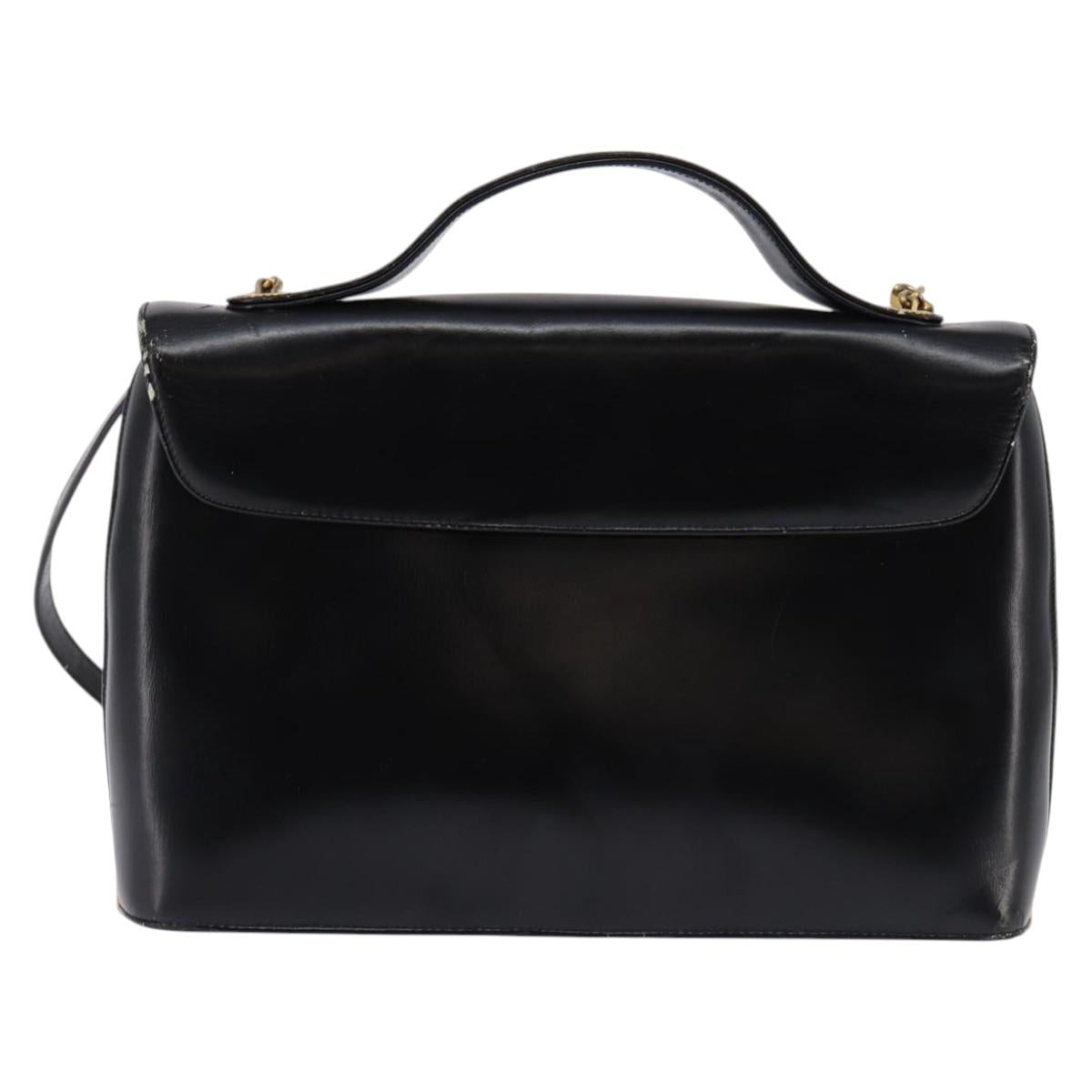 Christian Dior Shoulder Bag Leather Black Gold Auth BA5697