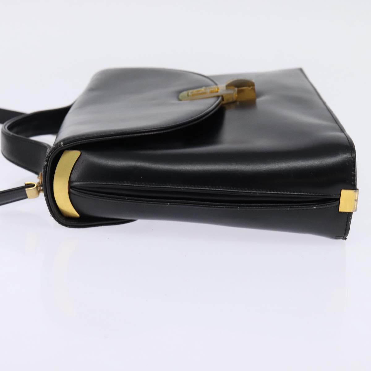 Christian Dior Shoulder Bag Leather Black Gold Auth BA5697