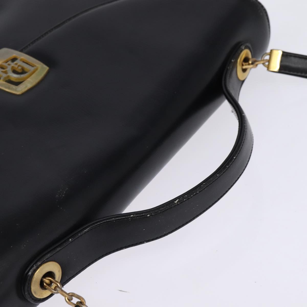 Christian Dior Shoulder Bag Leather Black Gold Auth BA5697