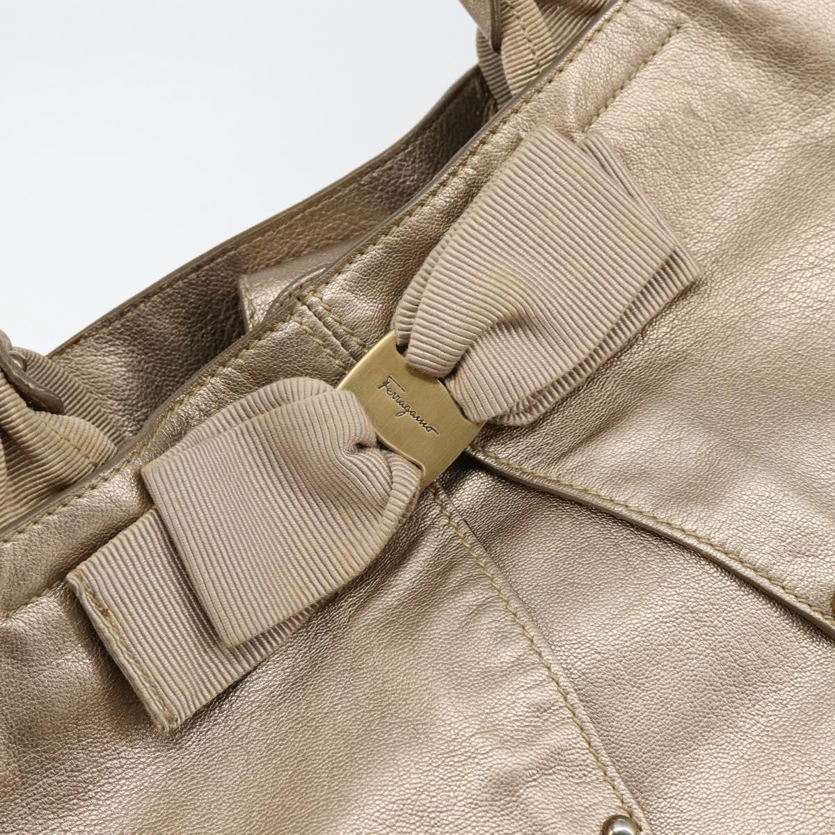 Salvatore Ferragamo Vala Hand Bag Leather Beige Gold Auth BA5699