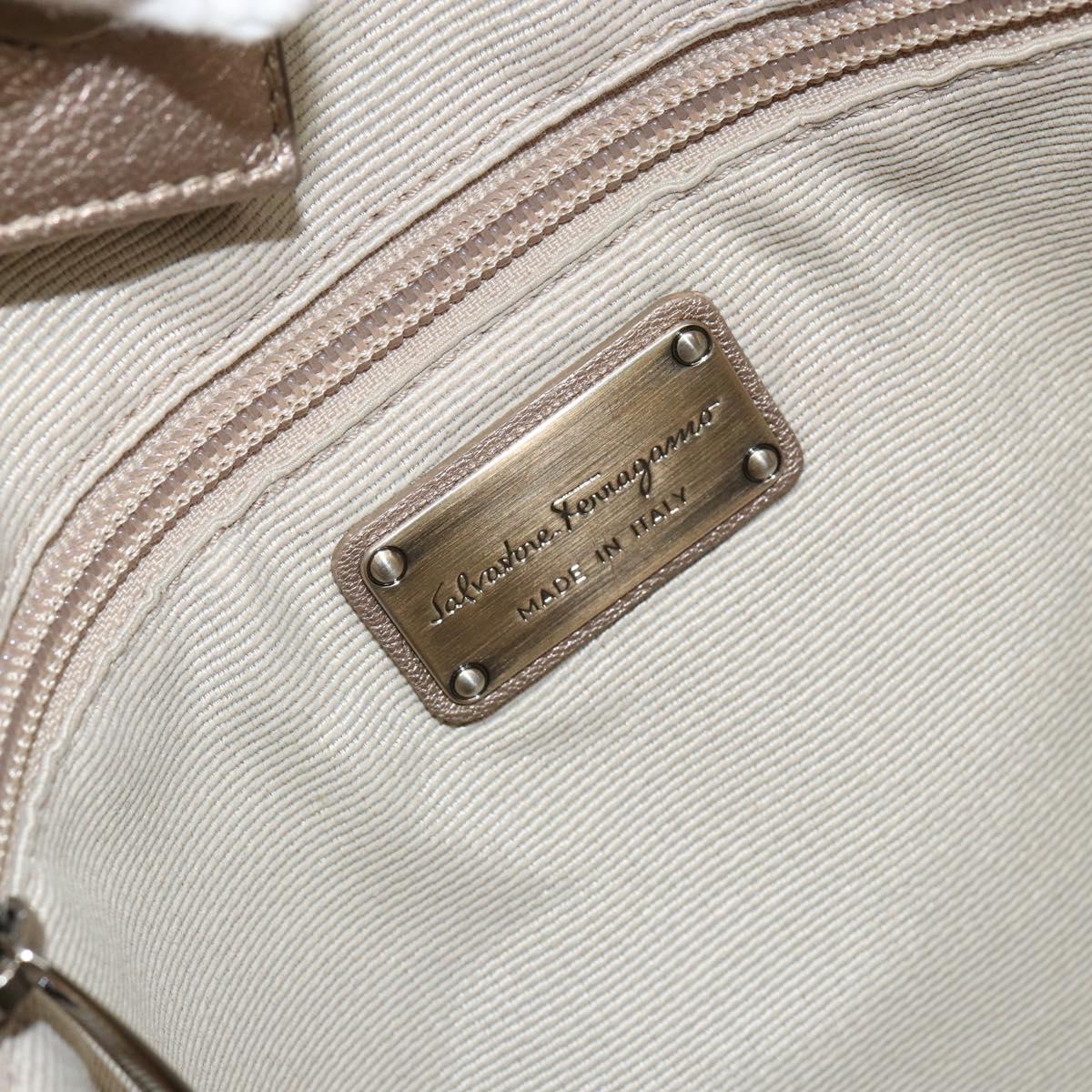 Salvatore Ferragamo Vala Hand Bag Leather Beige Gold Auth BA5699