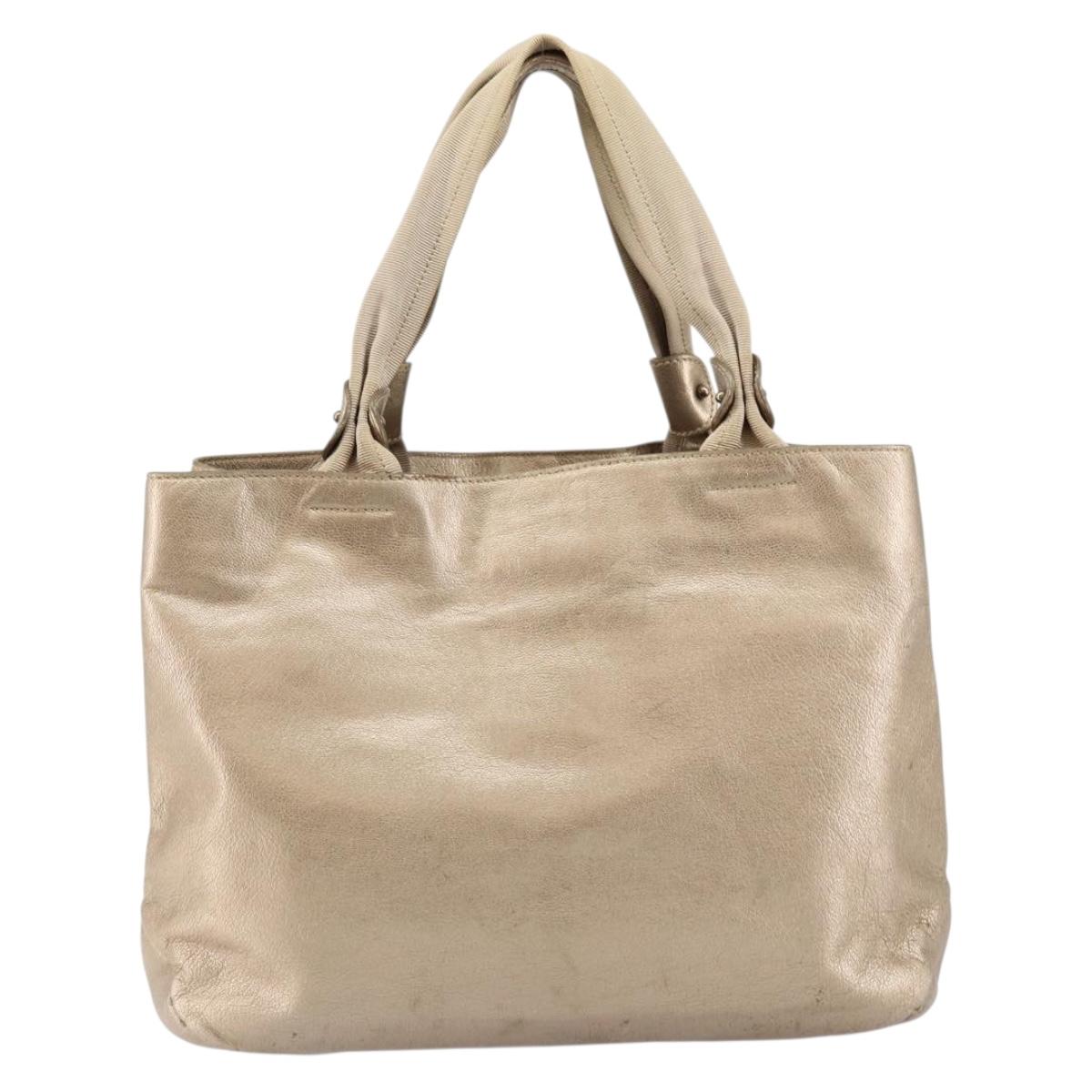 Salvatore Ferragamo Vala Hand Bag Leather Beige Gold Auth BA5699