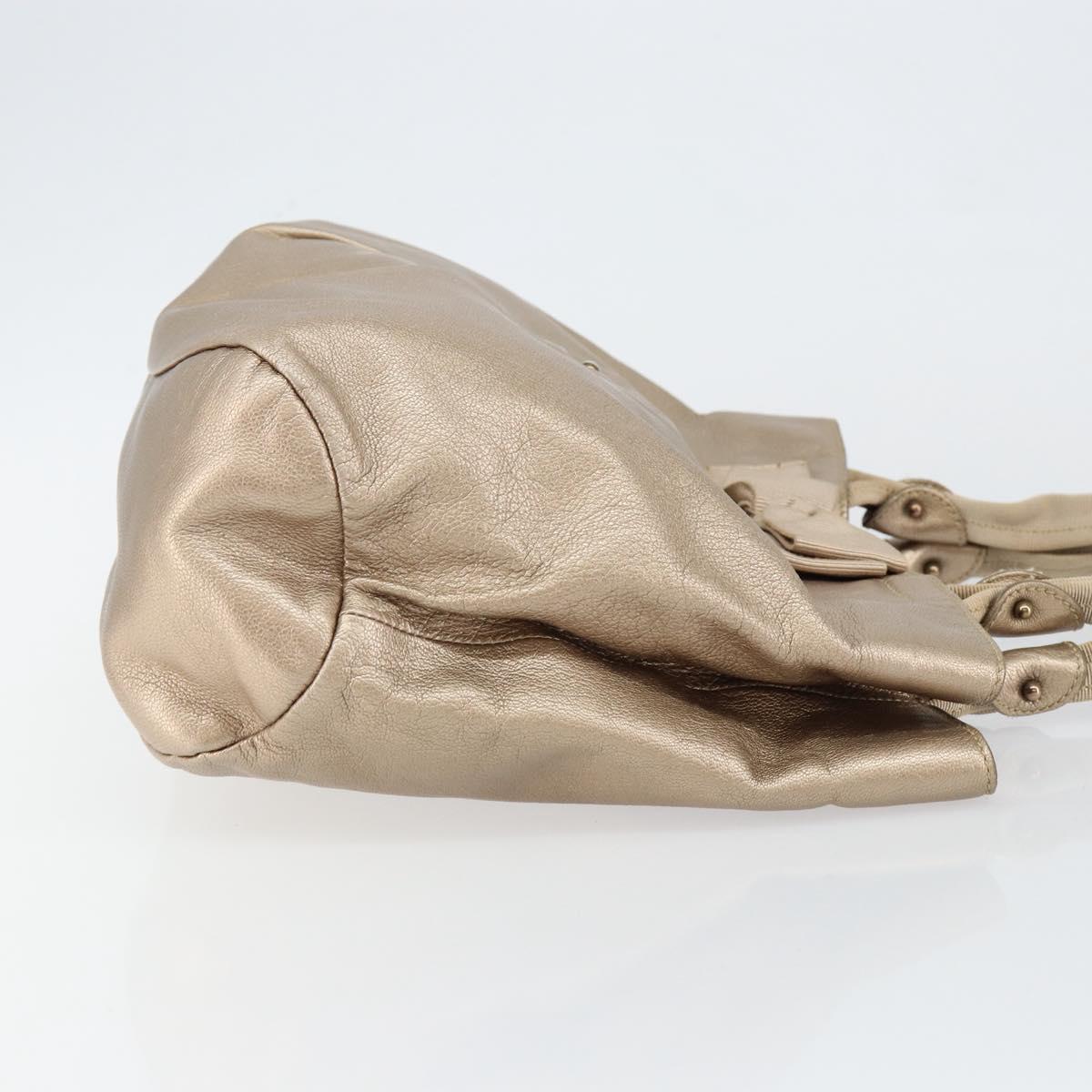 Salvatore Ferragamo Vala Hand Bag Leather Beige Gold Auth BA5699