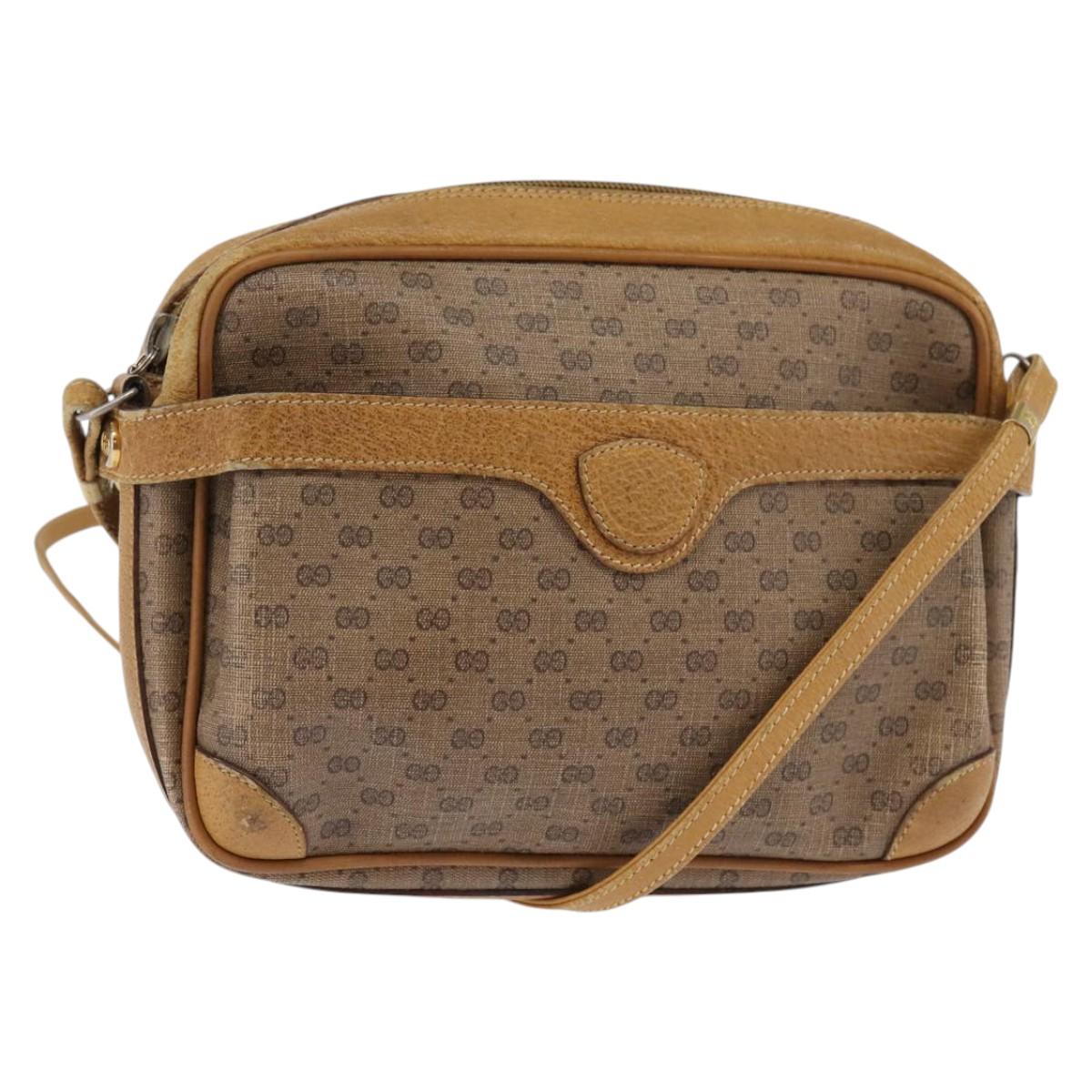 GUCCI Micro GG Supreme Shoulder Bag PVC Beige Gold Auth BA5707