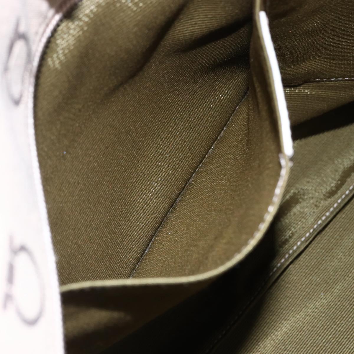 Salvatore Ferragamo Gancini Tote Bag Leather Canvas Beige Gold Auth BA5709