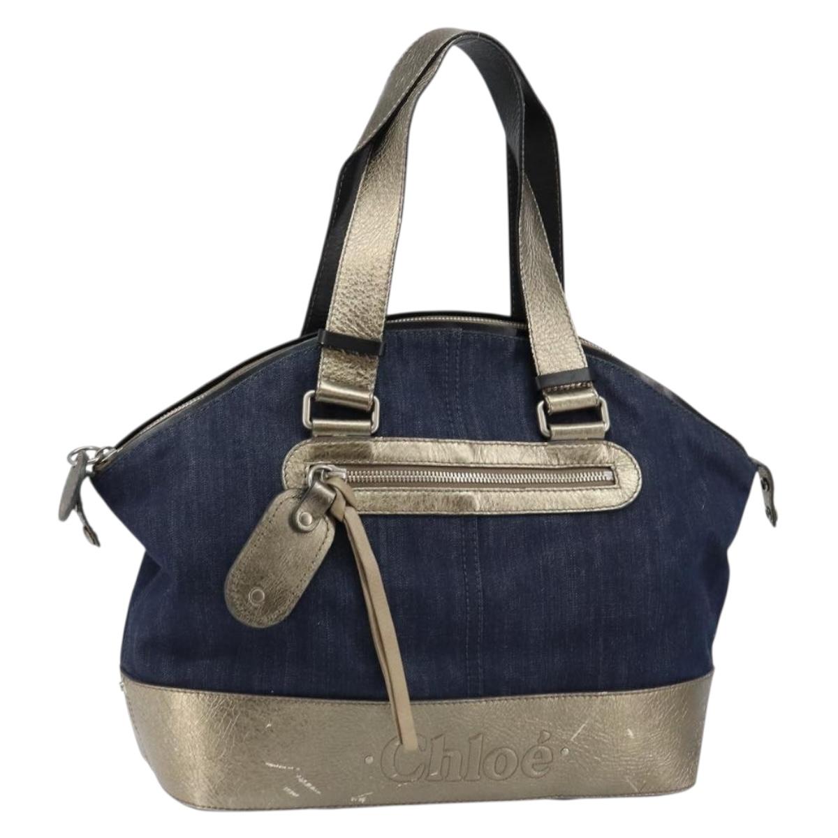 Chloe Tote Bag Denim Leather Blue Auth BA5712