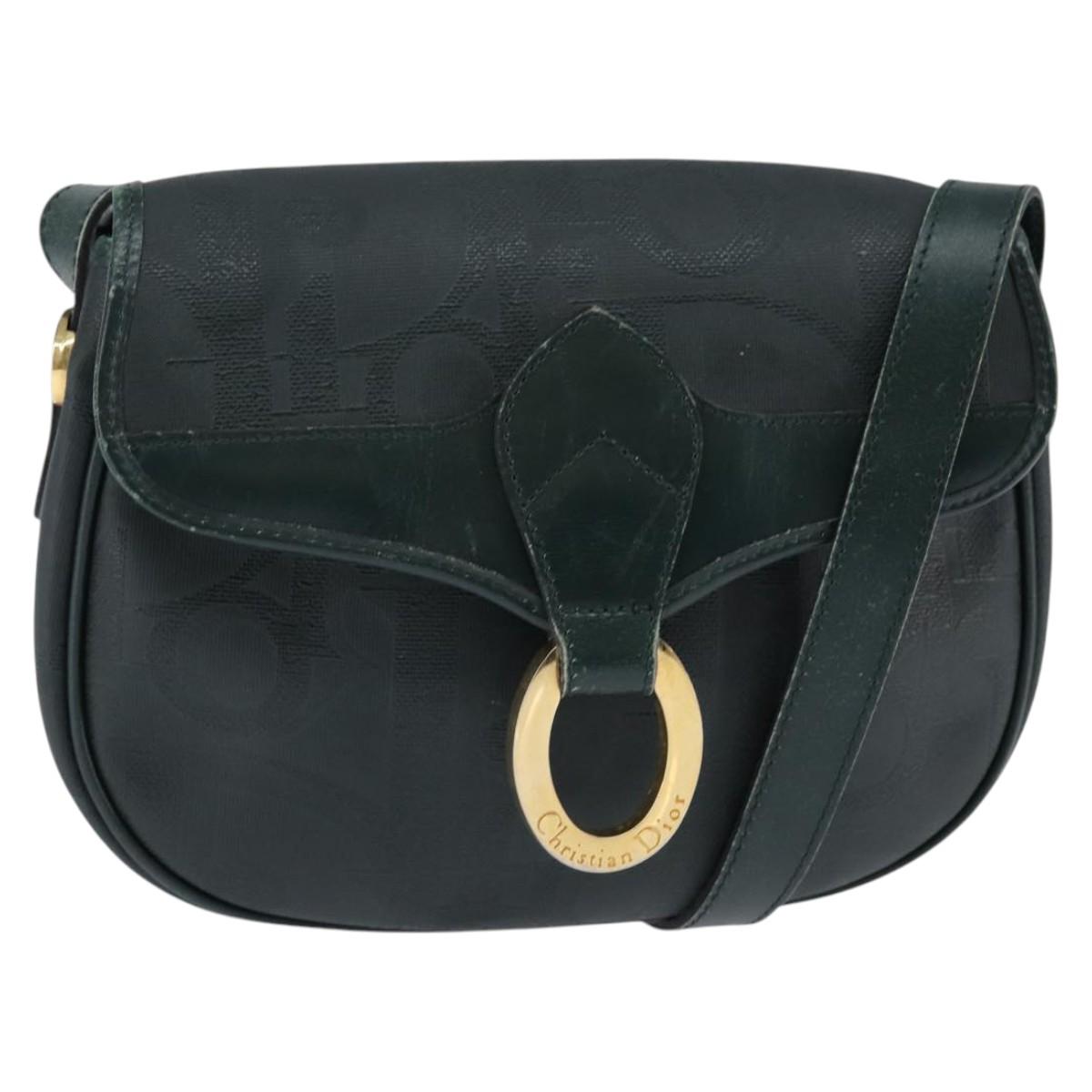 Christian Dior Trotter Canvas Shoulder Bag Green Gold Auth BA5713