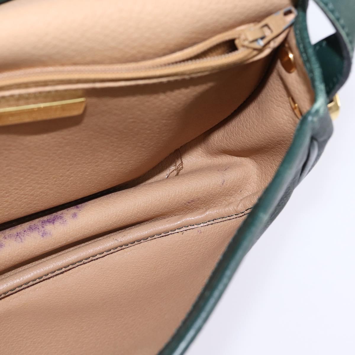 Christian Dior Trotter Canvas Shoulder Bag Green Gold Auth BA5713
