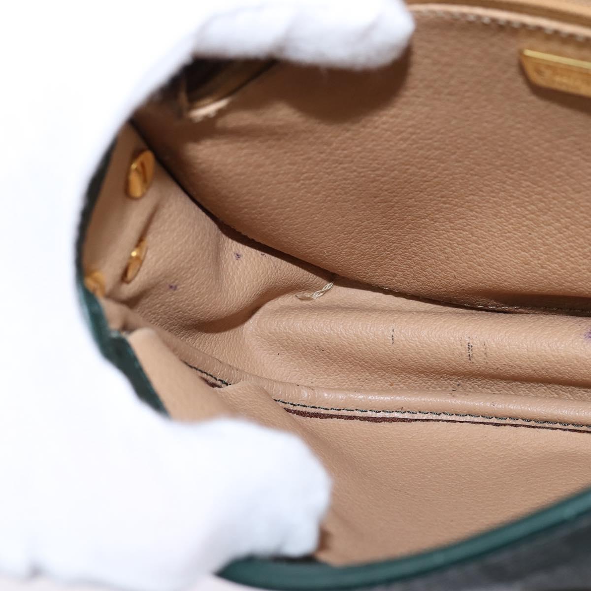 Christian Dior Trotter Canvas Shoulder Bag Green Gold Auth BA5713