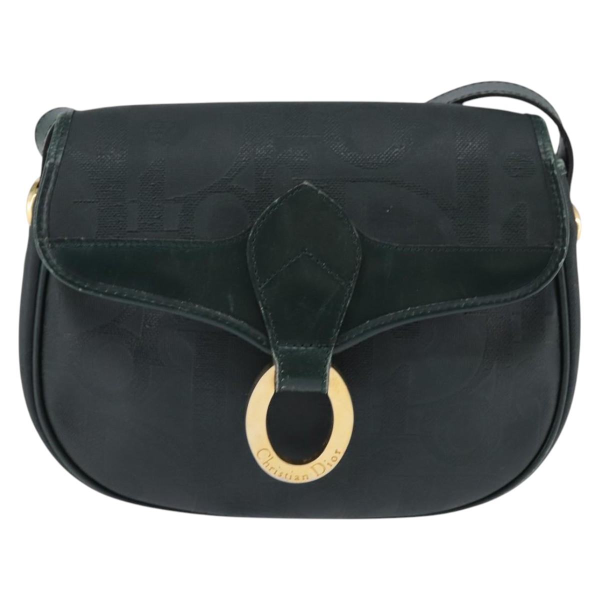 Christian Dior Trotter Canvas Shoulder Bag Green Gold Auth BA5713