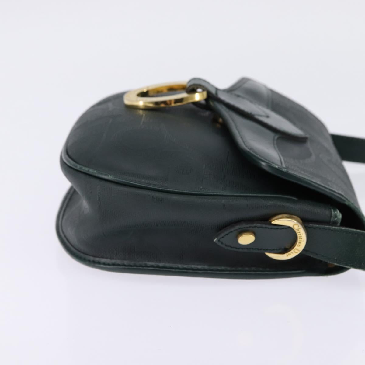 Christian Dior Trotter Canvas Shoulder Bag Green Gold Auth BA5713