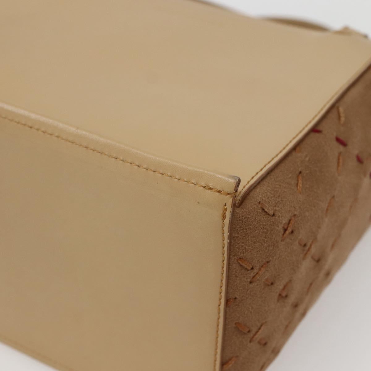 BURBERRY Hand Bag Leather Beige Silver Auth BA5720